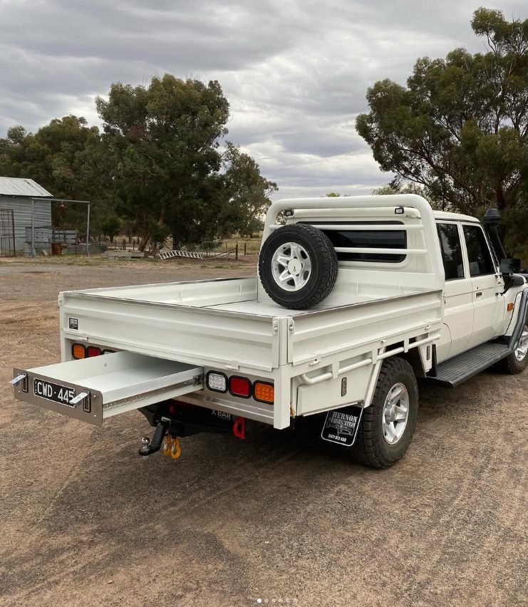 Custom white ute tray with under-tray drawer