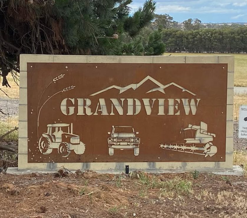 Laser-cut steel property entrance sign